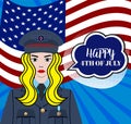 Happy 4th of July USA Independence Day - greeting card with waving american national flag. Royalty Free Stock Photo