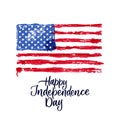 Happy 4th of July, USA Independence Day. Hand drawn calligraphy lettering, american watercolor flag. Vector illustration Royalty Free Stock Photo