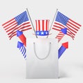 Happy 4th of July USA Independence Day and shopping bag mockup with decorate and american flag. Sale concept in Independence Day Royalty Free Stock Photo