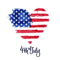 Happy 4th of July, USA Independence Day. Hand drawn calligraphy lettering, american watercolor flag. Vector illustration