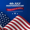 Happy 4th of July USA Independence Day with waving american national flag. Fourth of July Independence Day. Vector Royalty Free Stock Photo