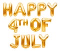 HAPPY 4TH OF JULY words made of golden inflatable balloons on white background. American patriotic holiday, Independence Day, 4 of Royalty Free Stock Photo