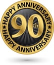 Happy 90th years anniversary gold label, vector