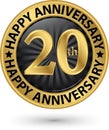 Happy 20th years anniversary gold label, vector illustration