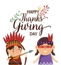 Happy thanks giving card with natives couple