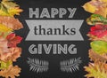 Happy Thanks giving day like postcard season lettering with autumn leaves