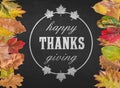 Happy thanks giving day quote postcard banner with autumn leaves
