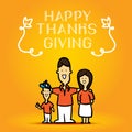 Happy Thanks Giving with family cute cartoon on orange background