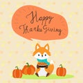 Happy Thanks giving with little fox hand lettering fonts vector.