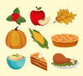 Happy thanks giving set icons