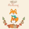 Happy Thanks giving vector fox family pilgrims hand lerttering Royalty Free Stock Photo