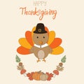 Happy Thanks giving vector little cute turkey pilgrims with pump
