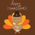 Happy Thanks giving vector little cute turkey pilgrimscostume ha