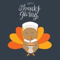 Happy Thanks giving vector little cute turkey pilgrimscostume ha