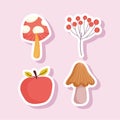 Happy thanksgiving apple mushrooms berries branch icons sticker