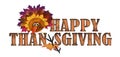 Happy Thanksgiving Art Logo with Autumn Leaves and Turkey Candy Corn Nose Royalty Free Stock Photo