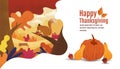Happy Thanksgiving, Autumn, Banner Design Template, vector illustration, Drawing, Cartoon, Landscape Painting Style Royalty Free Stock Photo