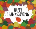 Happy Thanksgiving autumn seasonal background frame or border with colorful hand drawn fallen autumn leaves, maple Royalty Free Stock Photo