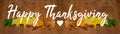 Happy Thanksgiving background banner panorama - Colorful fallen autumn leaves on brown rustic wooden table texture, top view,