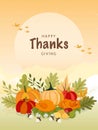 Happy Thanksgiving background with vegetables and colorful leaves Royalty Free Stock Photo