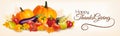 Happy Thanksgiving banner with autumn vegetables.