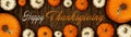 Happy Thanksgiving banner background panorama - Autumn Holiday Harvest still life, Set of various pumpkins on dark brown wooden Royalty Free Stock Photo