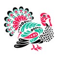 Happy Thanksgiving beautiful turkey tattoo, symbol decoration illustration