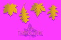 Happy Thanksgiving. Beautiful yellow leaves on a purple background