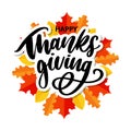 Happy thanksgiving brush hand lettering, isolated on white background. Calligraphy vector illustration. Can be used for holiday Royalty Free Stock Photo