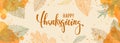 Happy thanksgiving brush pen lettering. watercolor splash and linear leaves background. design holiday greeting card and Royalty Free Stock Photo