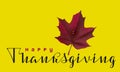 Happy Thanksgiving calligraphy text and autumn maple leaf. Greeting card for Thanksgiving Day Royalty Free Stock Photo