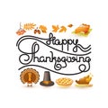 Happy Thanksgiving card. Autumn and thanksgiving food and symbol Royalty Free Stock Photo