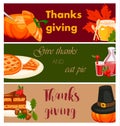 Happy thanksgiving card celebration banner design cartoon autumn greeting harvest season holiday brochure vector