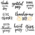Thanksgiving card design with elegant branch round frame and text, vector illustration. Lettering design Royalty Free Stock Photo