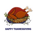 Happy Thanksgiving card. Hand drawn vector illustration. Roast t