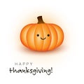 Happy Thanksgiving Card Layout with Smiling Face on a Brown Pumpkin, Design Template with a Single Large Holiday Symbol