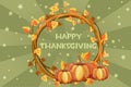 Happy Thanksgiving cards, illustration orange wreath with pumpkin