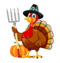 Happy Thanksgiving. Cartoon character turkey bird