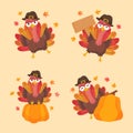 happy thanksgiving cartoon turkey cute and pumpkin in the autumn