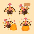 happy thanksgiving cartoon turkey cute and pumpkin in the autumn