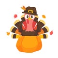 happy thanksgiving cartoon turkey cute and pumpkin in the autumn