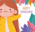 Happy thanksgiving celebration cute little girl foliage leaves Royalty Free Stock Photo