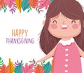 Happy thanksgiving celebration cute little girl foliage leaves Royalty Free Stock Photo