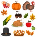 Happy Thanksgiving Celebration Design cartoon autumn greeting harvest season holiday icons vector illustration. Royalty Free Stock Photo