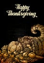 Happy Thanksgiving. Cornucopia. Fruits and Vegetables Royalty Free Stock Photo