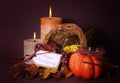 Happy Thanksgiving cornucopia wicker basket Royalty Free Stock Photo