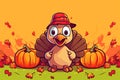 happy thanksgiving cute turkey in autumn AI generated