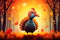 happy thanksgiving cute turkey in autumn AI generated
