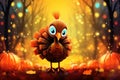 happy thanksgiving cute turkey in autumn AI generated