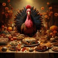 Happy Thanksgiving Day! Autumn feast. Family sitting at the table and celebrating holiday. Traditional dinner